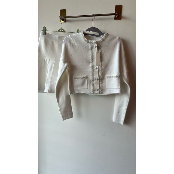 NWOT mableIvory Jacket & Skirt Set S Formal Pearl Embellished